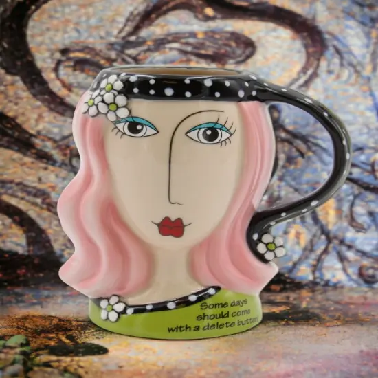Ceramic Pink Hair Lady Cup, Home D&eacute;cor, Gift for Her, Mom, Friend, or Coworker, Kitchen D&eacute;cor {1}