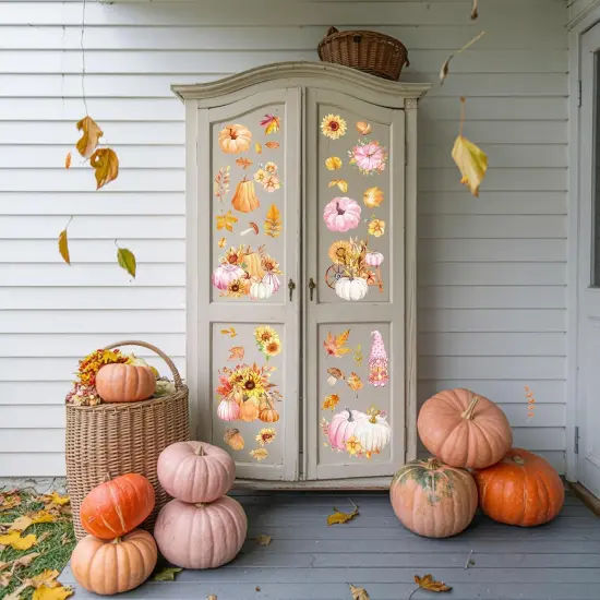 12 Sheet Fall Rub on Transfers Pink Orange Pumpkin Sunflower Transfer Stickers {4}