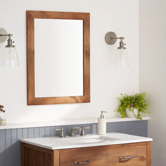 Natural Brown Wood Wall-Mounted Mirror Set with Distressed Frame 2-Piece {5}