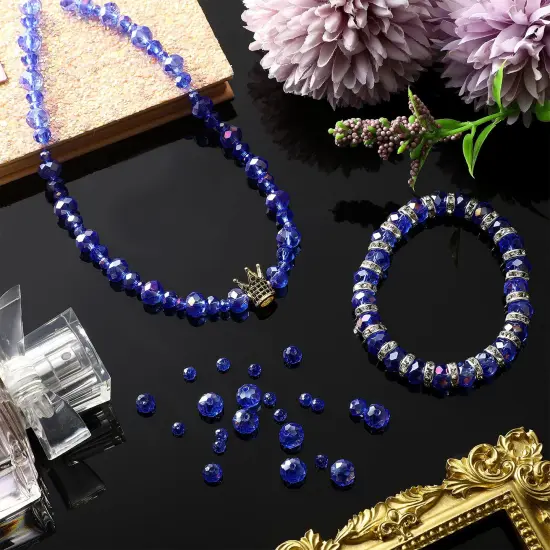 600 Pcs Crystal Glass Beads for Jewelry Making Bulk Faceted Gemstone Rondelle Loose Beads for Bracelet DIY Crafts 8 mm, 6 mm, 4 mm(Blue AB Color) {4}