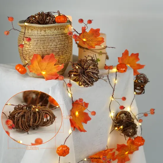 Fall Maple Leaves String Lights - 6.6ft 60 LEDs (Orange Pumpkin) {2}