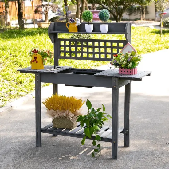 Outdoor Wood Potting Bench with Expandable Top and Sink {2}