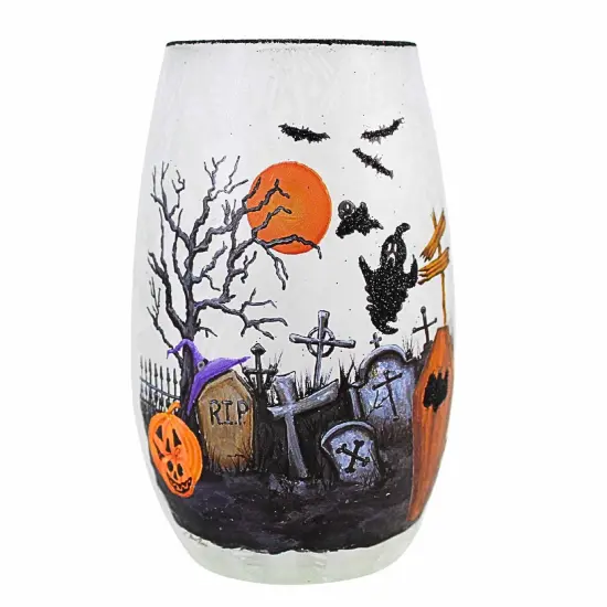 Stony Creek 5.0 Inch Spooky Season Pre-Lit Small Vase Halloween Lighted Glass Accent , Halloween Decor Spooky Season Lighted Halloween Pumpkin {3}