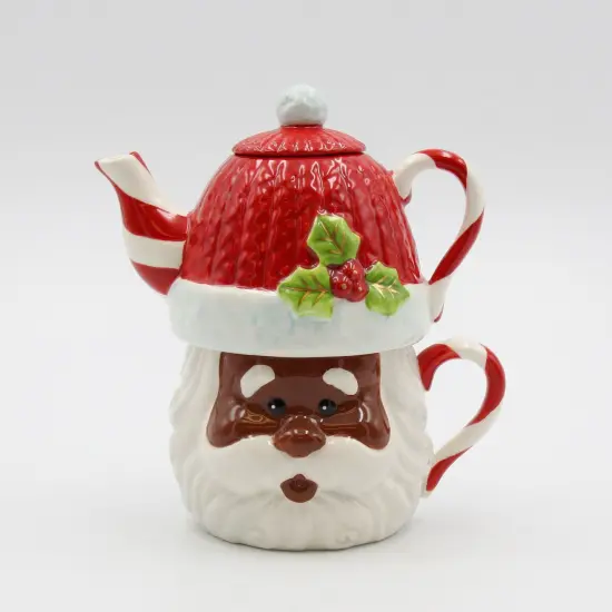 Ceramic African American Christmas Santa Claus Tea For One, Gift for Her, Gift for Mom, Tea Party Décor, Café Décor, Christmas Decor {2}