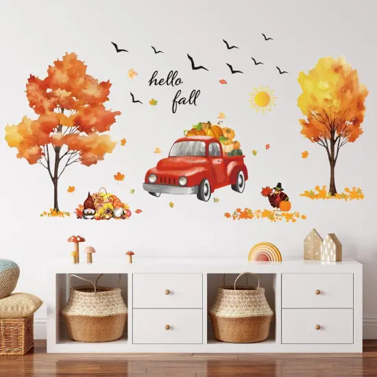 Fall Tree Wall Sticker Autumn Pumpkin Wall Decal DIY Red Truck {3}