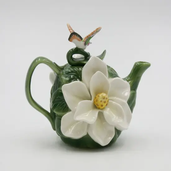 Ceramic Magnolia Flower with Hummingbird Teapot, Gift for Her, Gift for Mom, Tea Party D&eacute;cor, Caf&eacute; D&eacute;cor {3}