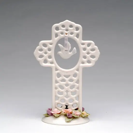 Ceramic Cross with Dove Bird and Flowers Figurine, Christmas D&eacute;cor, Religious D&eacute;cor, Religious Gift, Church D&eacute;cor, Baptism Gift {3}