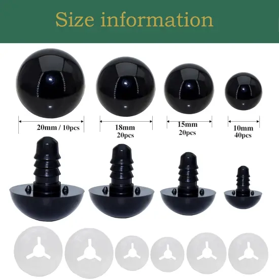 10/15/18/20mm 180Pcs 4Size Black Plastic Safety Eyes {3}