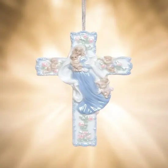 Ceramic Madonna with Baby Jesus on Cross Wall Decor, Religious Gift or Decor, Baptism Gift {1}