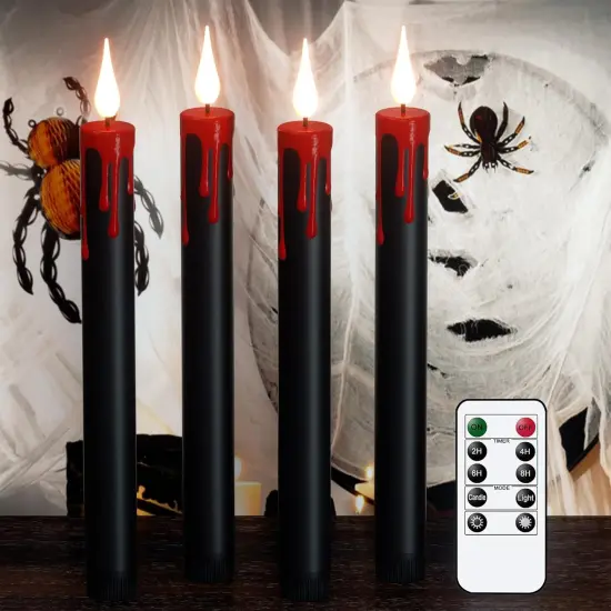 4-Pack Black Flameless Taper Candles &ndash; LED Halloween Decor with Remote & Timer, Battery Operated {1}