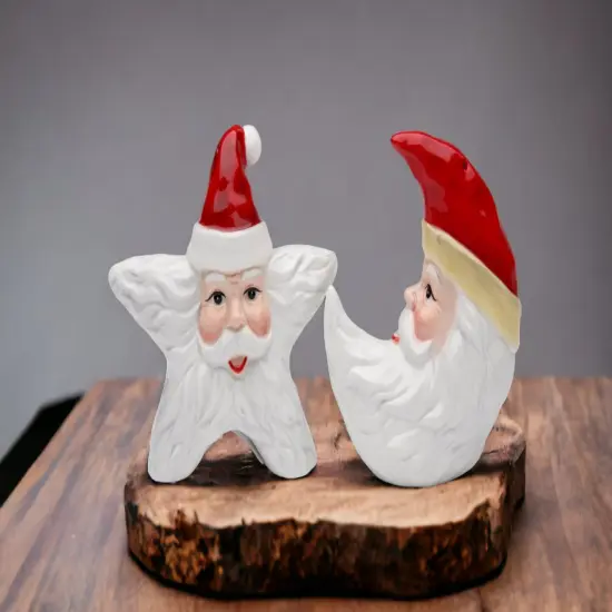 Ceramic Christmas Star & Moon Santa Salt & Pepper Shakers, Home D&eacute;cor, Gift for Her, Gift for Mom, Kitchen D&eacute;cor, Christmas D&eacute;cor {2}