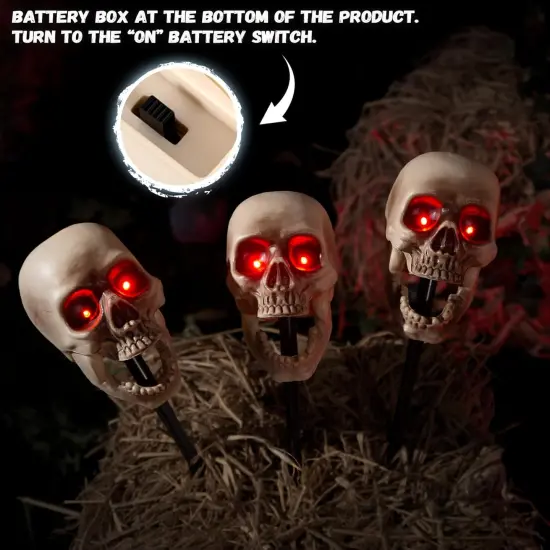 3 Pack Halloween Animatronics Skull Stakes with Sound Activated {5}