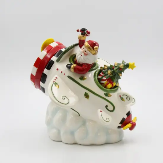 Ceramic Santa With Airplane Cookie Jar, Home D&eacute;cor, Gift for Pilot, Gift for Her, Gift for Mom, Kitchen D&eacute;cor, Christmas D&eacute;cor {3}