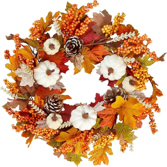 20&rsquo;&rsquo; Fall Wreath with White Pumpkins {1}