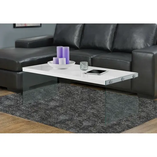 Modern Rectangular White Coffee Table with Tempered Glass Legs and Glossy Finish for Living Room {3}