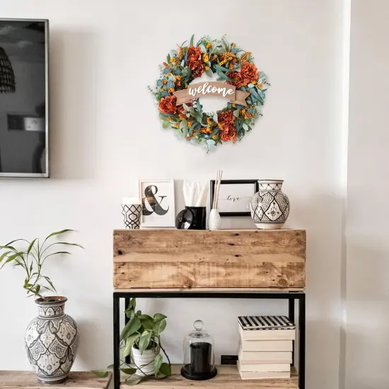 24 Inch Fall Peony Eucalyptus Leaves Wreath {4}