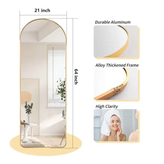 Gold Aluminum Alloy Full-Length Leaning Mirror with Rounded Corners {4}