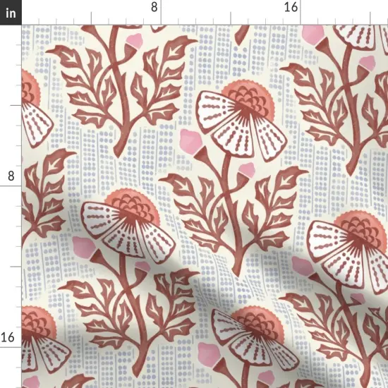 Various Fabrics by the Yard or Fat Quarter Rustic Floral Traditional Japandi Boho Block Print Hand Stamped Custom Printed Fabric by Spoonflower {2}