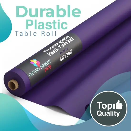 Exquisite Plastic Table Cover Roll &ndash; 40" x 300' Disposable Tablecloth Roll &ndash; Premium Thick 0.5 MIL Plastic Banquet Roll &ndash; Party Table Cover Roll for Events & Catering Purple {3}