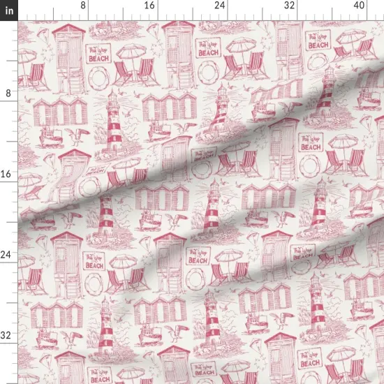 Various Fabrics by the Yard or Fat Quarter Seaside Lighthouse Beach Hut Deckchair Ocean Nautical Toile De Jouy Life Coastal Monochrome Sailing Custom Printed Fabric by Spoonflower {1}