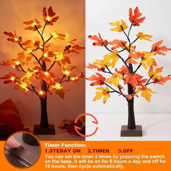24 Inch Artificial Fall Lighted Maple Tree Decor {2}