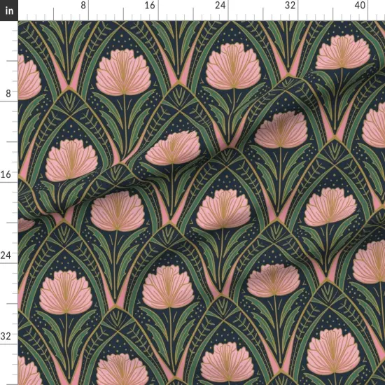 Various Fabrics by the Yard or Fat Quarter Art Deco Peony Dark Blue Pink Green Floral Abstract Botanical Nouveau Custom Printed Fabric by Spoonflower {1}