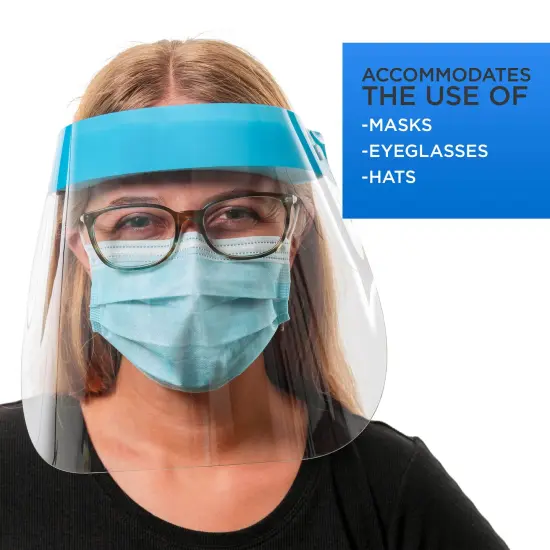 Face Shields (Pack of 4) - Ultra Clear Protective Full Face Shields to Protect Eyes, Nose and Mouth - Anti-Fog PET Plastic, Elastic Headband {5}