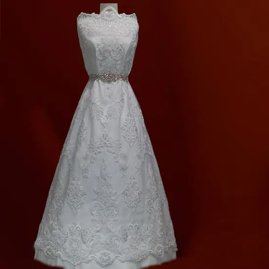 1 Yard Elegant Beaded & Corded Lace Fabric on 100% Polyester Mesh, Floral Embroidered Lace Ivory {5}