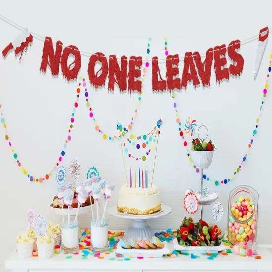 No One Leaves Banner - Do You Like Scary Movies Summerween Party Supplies {4}