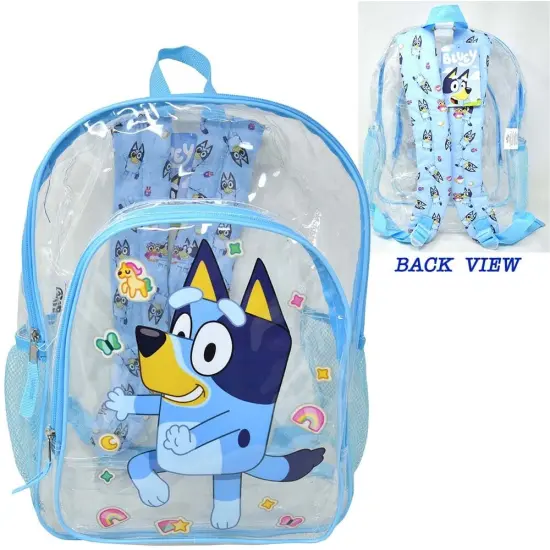 Bluey 16" Clear Backpack for Kids Transparent Bag with 2 Side Mesh Pockets {1}