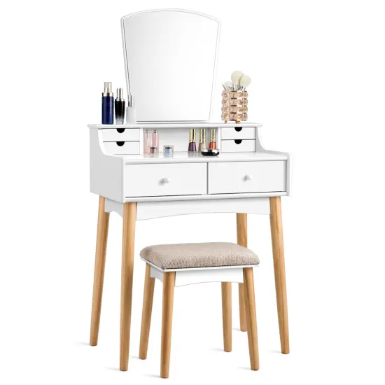 Costway Vanity Table 6 Dressing Table Cushioned Stool Makeup Table {4}