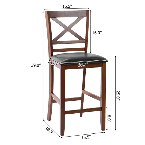 Costway Set of 2 Bar Stools 25'' Counter Height Chairs w/ PU Leather Seat Walnut {4}