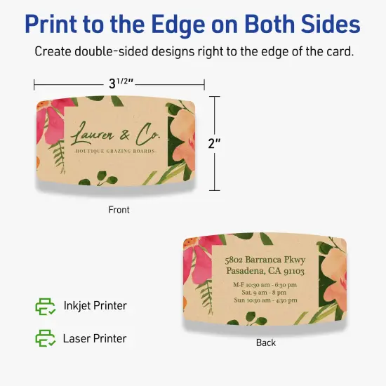 Avery Printable Arched Rectangle Business Cards, Sure Feed Technology, 2" x 3-1/2", Matte Kraft Brown Cardstock, Print-to-The-Edge, Laser/Inkjet Printable, 80 Total {12}