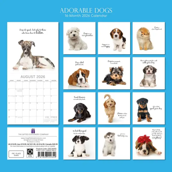 The Gifted Stationary 2026 Square Wall Calendar, Adorable Dogs, 16-Month Animals Theme Hanging Calendar with 180 Reminder Stickers, Month Planner for Home, or Creative Spaces, 12x12 In Multicolor {4}