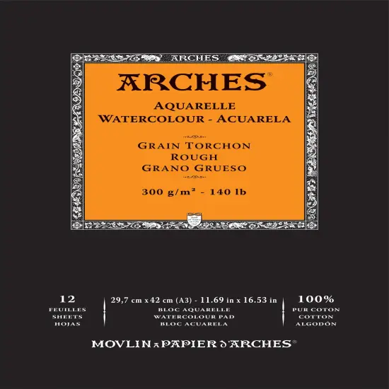 Arches Aquarelle Rough Watercolor Pad 11.69"X16.53"- 140lb, 12 Sheets {1}