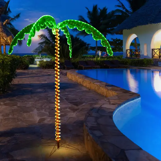 Costway 7ft Pre-lit LED Rope Light Palm Tree Hawaii-Style Holiday Decor w/ 306 LED Lights {3}