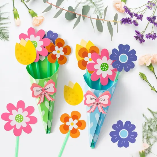 Flower Bouquet Craft Kit - 24Pcs Mother's Day Flower Bouquet Craft in Two Colors for Kids {4}