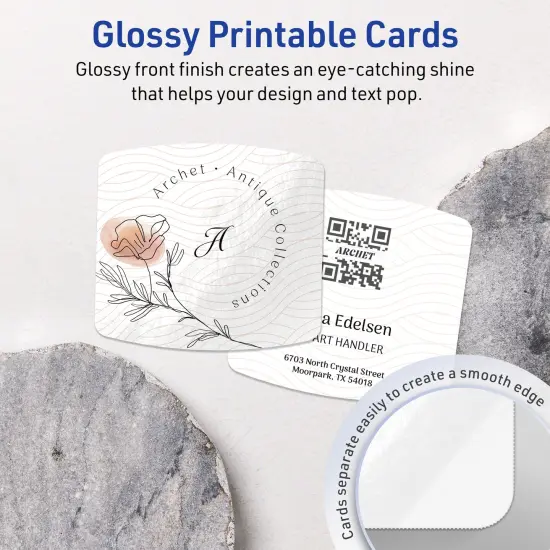 Avery Printable Arched Square Business Cards, Sure Feed Technology, 2" x 2-2/10", Glossy White Cardstock, Print-to-The-Edge, Laser/Inkjet Printable, 120 Total {9}