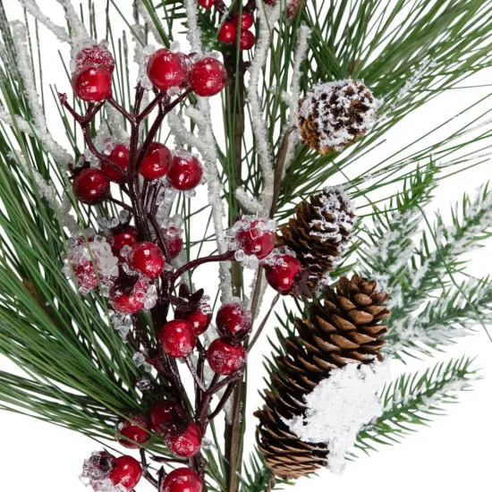Northlight Frosted Mixed Pine Artificial Christmas Spray with Berries and Pine Cones - 31" Green {5}