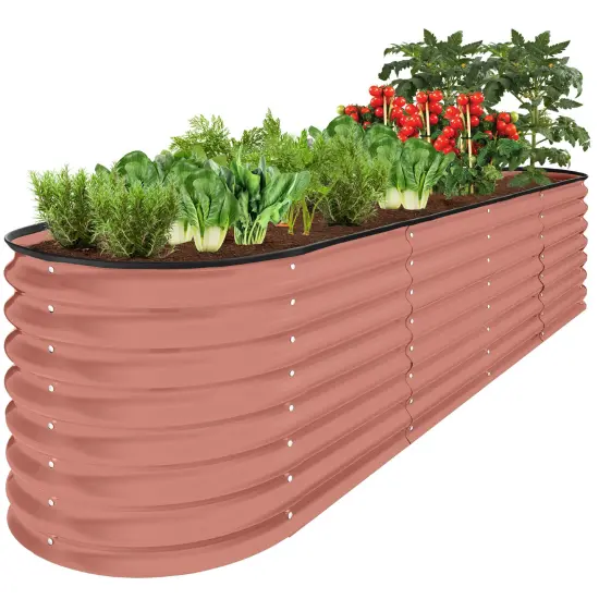Best Choice Products 8x2x2ft Metal Raised Garden Bed, Oval Outdoor Planter Box w/ 4 Support Bars Terracotta {1}