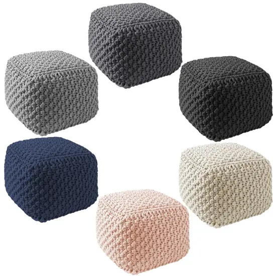 Casafield Pouf Ottomans, Cotton Knit Foot Stools, Boho Floor Pouffes for Living Room, Bedroom, Home Office {5}