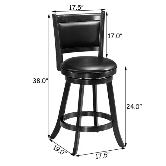 Costway 2PCS 24'' Swivel Counter Stool Dining Chair Upholstered Seat Black {4}