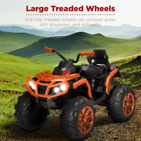 Best Choice Products 12V Kids Ride-On ATV Quad w/ Bluetooth, 3.7mph Max, Treaded Tires, LED Lights, Radio Black/Orange {3}