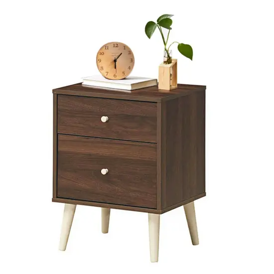 Costway Nightstand 2-Drawer Beside End Side Table w/Rubber Legs {7}