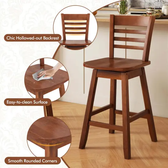 Costway 4 PCS 24.5" Counter Height Bar Chairs Swivel Bar Stools with Hollow Backrest Brown/White {12}