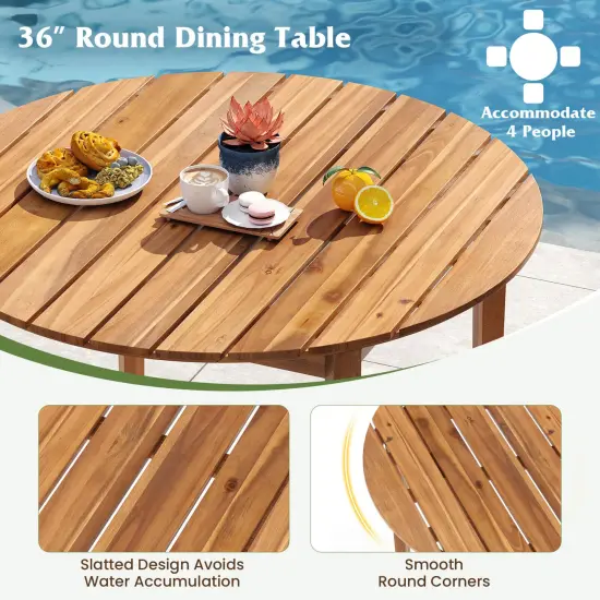 Costway Round Outdoor Dining Table for 4 People 36 inch Acacia Wood Patio Table for Yard {5}
