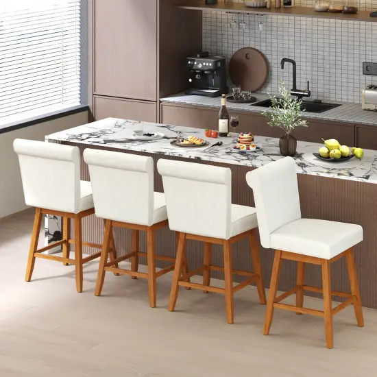 Costway 27" Swivel Bar Stools Set of 2/4 with Rubber Wood Legs Upholstered Linen Bar Chairs Beige/Gray {11}