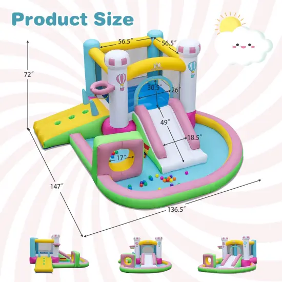 Costway Inflatable Bounce House with Slide Jumping Area Obstacle Ball Pit without/with 480W/with 502W Blower {3}