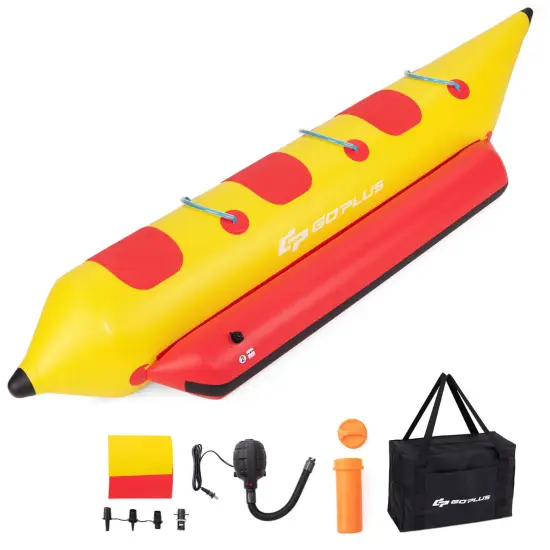 Goplus 3-Person Inflatable Banana Boat with Boating and Water Sports Electric Air Pump {1}