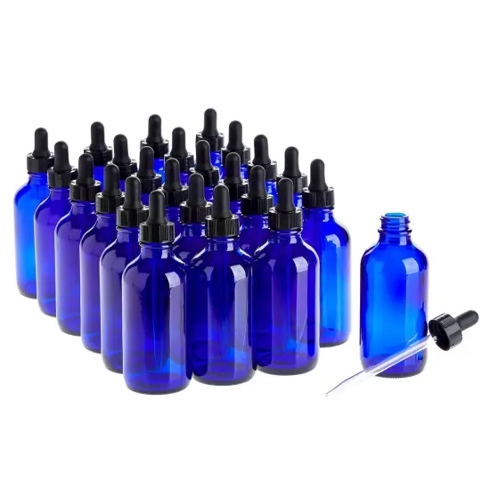 30pcs Set, 24 Count 4oz 120ml Blue Glass Dropper Bottles and 6 Funnels for Essential Oils and Perfumes {6}